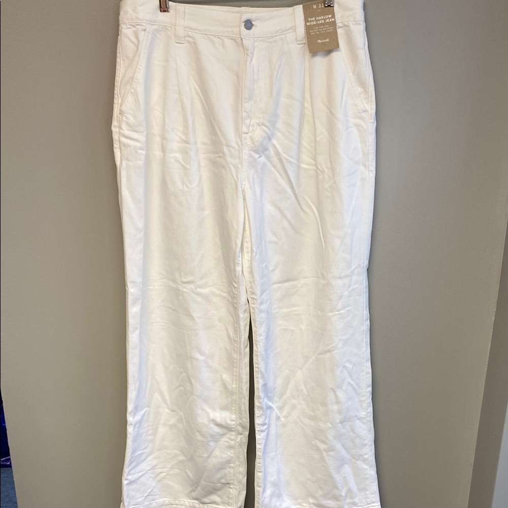 Madewell White Flare Wide Leg Jeans Textured Denim